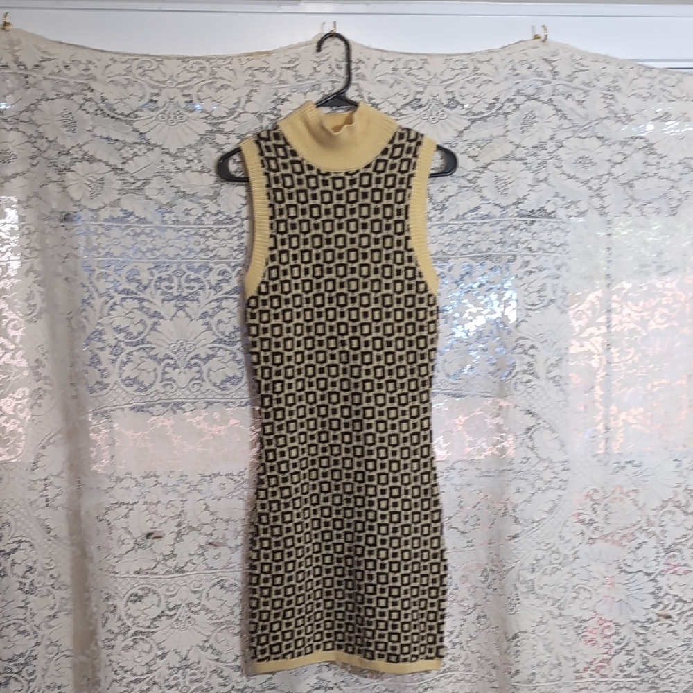 Zara Black and Cream Geometric Mini Sweater Dress
